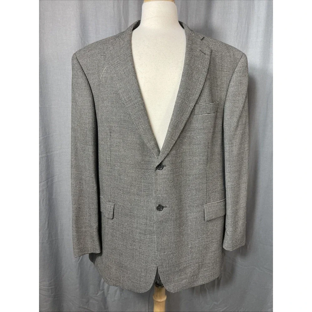 Wool Houndstooth Blazer Sport Coat Men 48R Blk/Beige‎ Office Evening Business